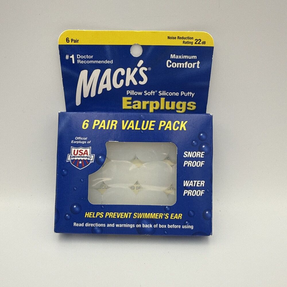 Mack's Pillow Soft Silicone Putty Earplugs 6 Pair for Sleeping Snoring Swimming